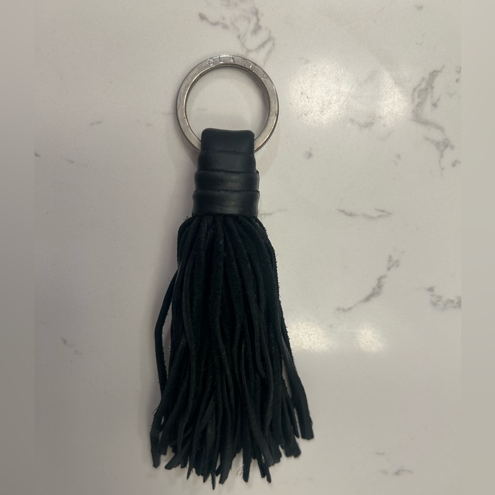 Clare V black leather tassel keychain